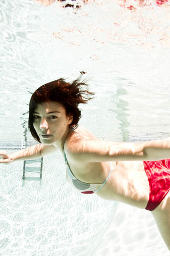 Jessica Paré swimming in Los Angeles